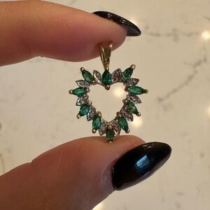 Emerald and Diamond 10k Gold Heart Pendant